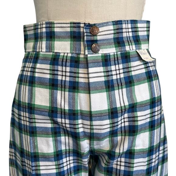 NWT Vintage 60s 70s Green Plaid Flared Cuffed Pants 4/6 - Picture 2 of 12